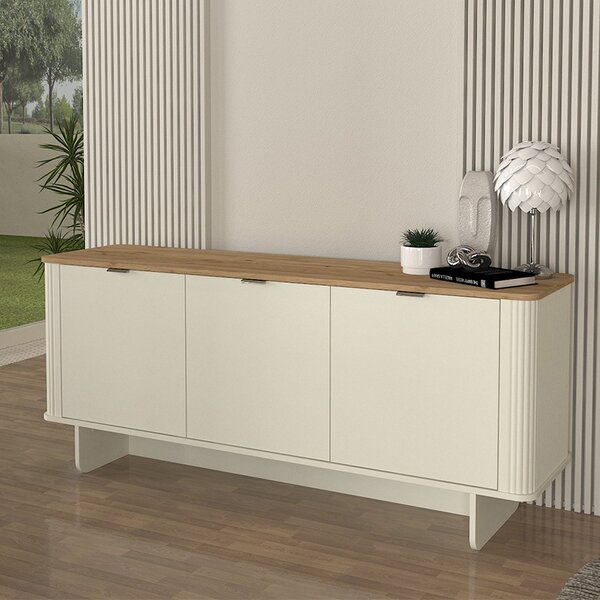 Конзола Bohema TopMebel от меламин в цвят слонова кост - сепет дъб 180x47x76.6cm