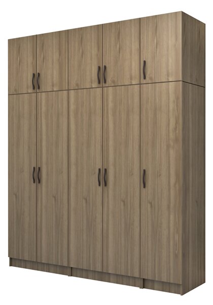 Шкаф с пет врати от меламин Vivian с кабинет в цвят орех 200x51.8x240см