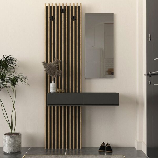 Закачалка Elois TopMebel от меламин в антрацит - цвят сепет дъб 96.6x26.8x195.5cm