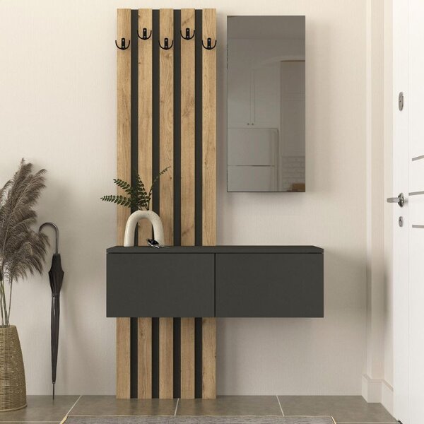 Закачалка Kanso TopMebel от меламин в антрацит - цвят сепет дъб 100x35x196.7cm