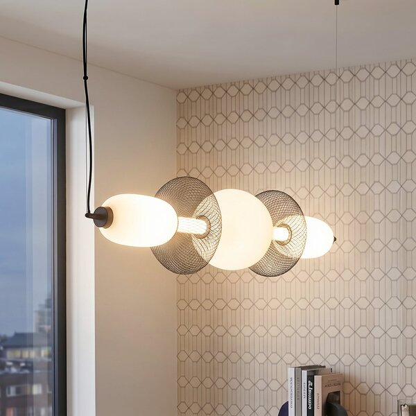 Milagro Lighting LED висяща лампа Arame, черно/бяло, стъкло, дължина 93,5 cm, Бял, Дневна/трапезария, Стъкло, Модерен