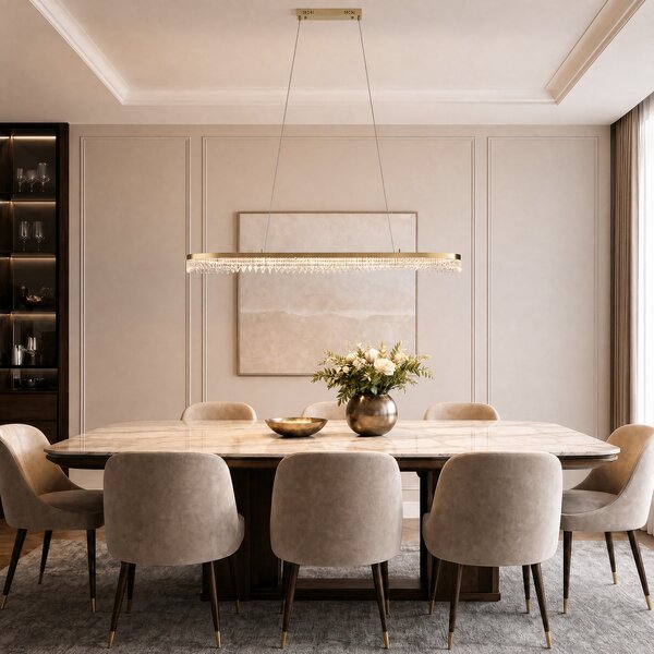 Milagro Lighting LED висяща лампа Preciosa, златна, метал, дължина 120 cm, Злато / месинг, Дневна/трапезария, Метал, Модерен