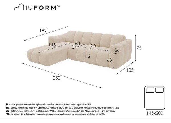 Сив шенилов сгъваем ъглов диван (ляв ъгъл) Michell – Miuform
