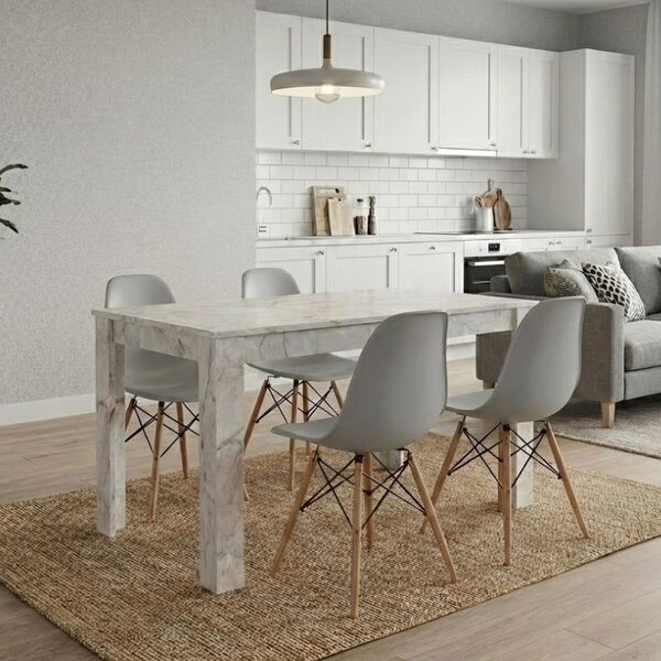Комплект за трапезария 5 части Darlen - Nova бял мраморен цвят - сив 125x72x74см