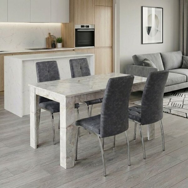 Комплект за трапезария 5 части Darlen - Alma бял мраморен цвят - сив 125x72x74см