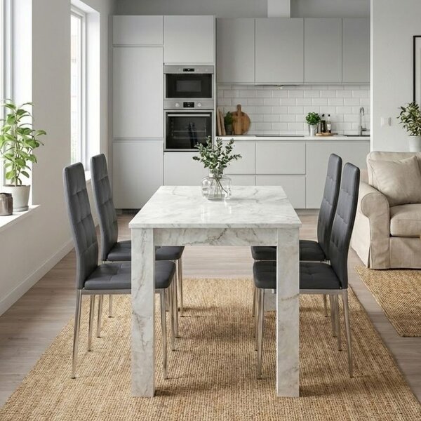 Комплект за трапезария 5 части Darlen - Rosa бял мраморен цвят - сив 125x72x74см