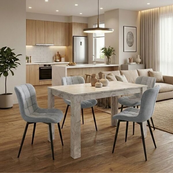 Комплект за трапезария 5 части Darlen - Chiara бял мраморен цвят - сив 125x72x74см
