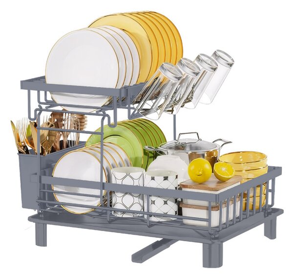 Сушилник за съдове HausRoland HR306-4, 2 нива, 48.5 х 33 х 32.5 см, Сив