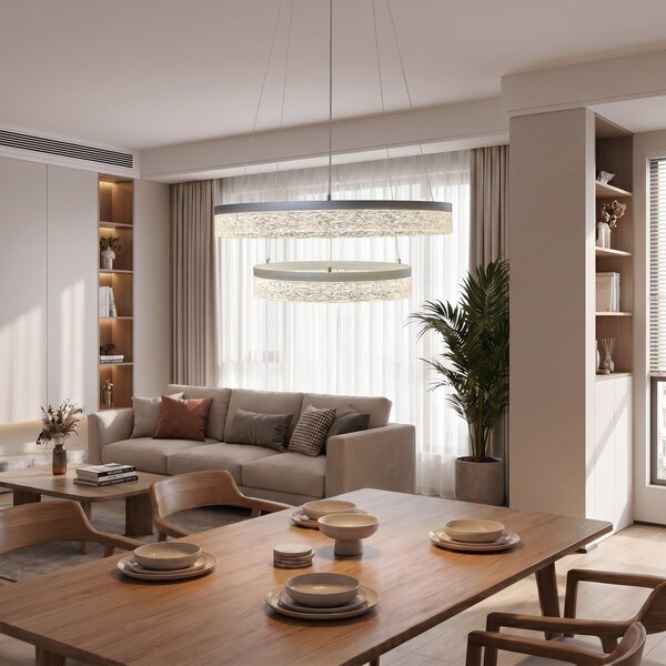 Milagro Lighting LED висяща лампа Gala, сребриста, метал, Ø 60 cm, 4000 K, Металик, Дневна/трапезария, Метал, Модерен