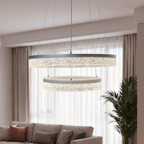Milagro Lighting LED висяща лампа Gala, сребриста, метал, Ø 60 cm, 4000 K, Металик, Дневна/трапезария, Метал, Модерен