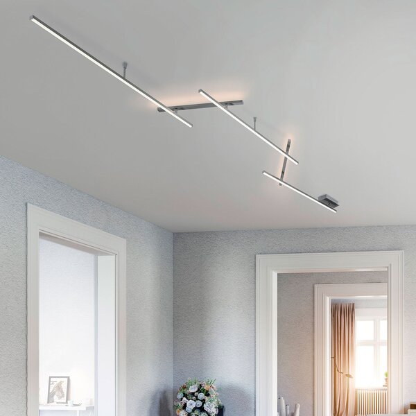 Trio Lighting Подвижна LED лампа за таван Indira, димер никел, Затъмняване, Сив, Дневна/трапезария, Метал, Модерен
