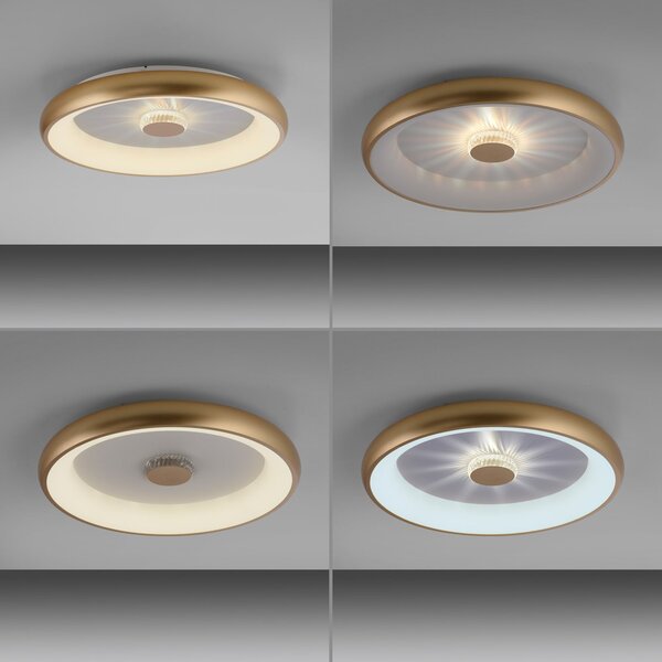 JUST LIGHT. GmbH Светодиодна лампа за таван Vertigo, CCT, Ø 61,5 cm, месинг, Затъмняване, Злато / месинг, Дневна/трапезария, Метал, Модерен