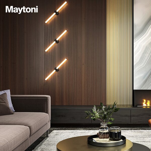 Maytoni LED осветление за стена Axis, златист цвят, височина 63 cm, Злато / месинг, Дневна/трапезария, Алуминий, Модерен