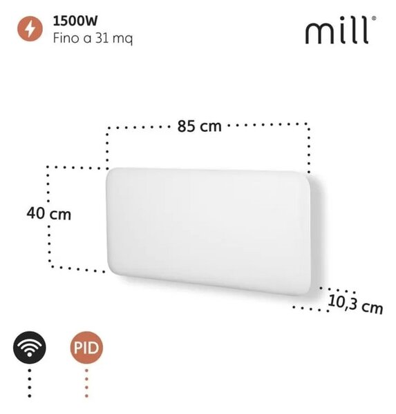 Панелен конвектор Mill Invisible WiFi PA2000WIFI3, 2000W, 28 м2, 10 температурни настройки, Wi-Fi, Bluetooth, IPX4, Бял