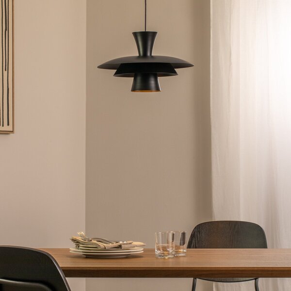 Luminex Висяща лампа Plato, черна, метал, Ø 38 cm, E27, Затъмняване, Черен, Дневна/трапезария, Метал, Модерен