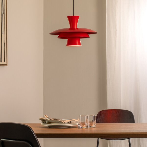 Luminex Висяща лампа Plato, червена, метал, Ø 38 cm, E27, Затъмняване, Червен, Дневна/трапезария, Метал, Модерен