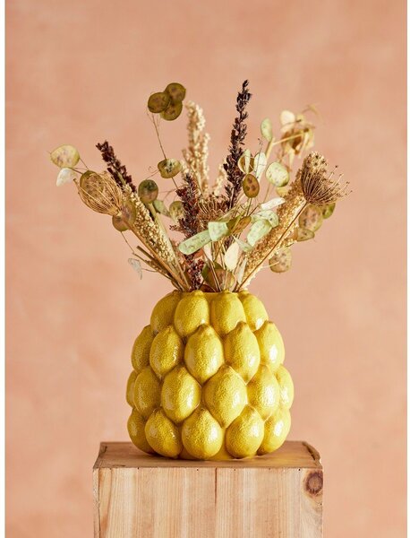 Жълта глинена ръчно рисувана ваза (височина 22 cm) Limone – Bloomingville