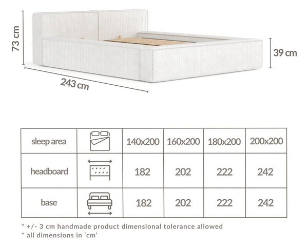 Светлосиво двойно легло 180x200 cm тапицирано с място за съхранение с включена подматрачна рамка Voliera – Maison de Rêve