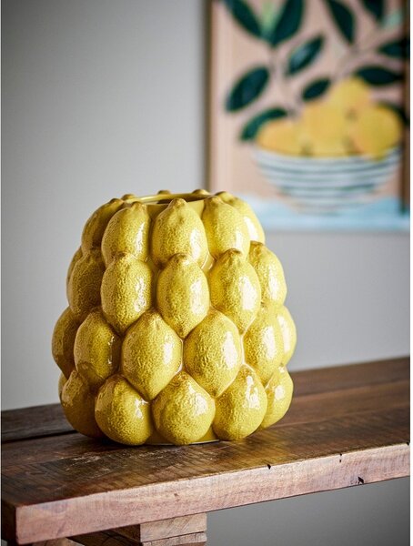 Жълта глинена ръчно рисувана ваза (височина 22 cm) Limone – Bloomingville