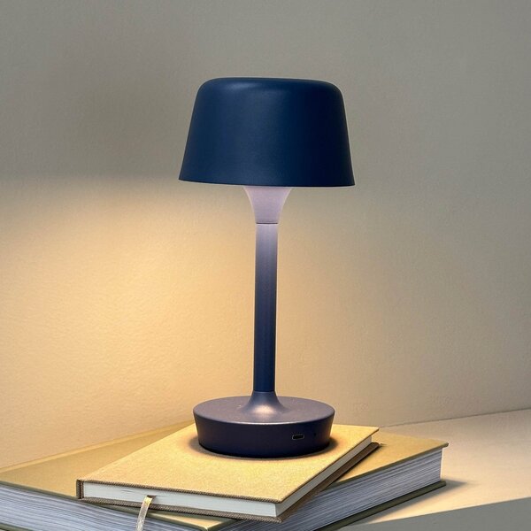 Dyberg Larsen LED акумулаторна настолна лампа Flow, синя, височина 25 cm, Затъмняване, Син, Дневна/трапезария, Метал, Скандинавски
