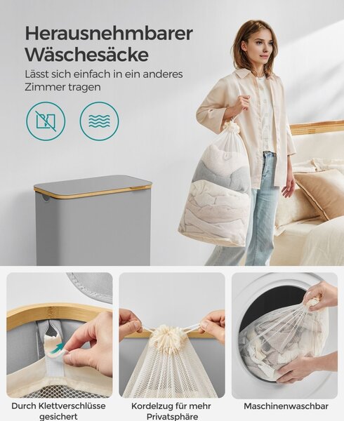 Кош за пране Songmics Сив 52x38.5x70.5 см