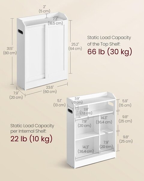 Шкаф за баня Vasagle White 60x20x80 cm