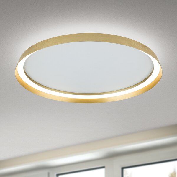 ORION LED лампа за таван Manta, Ø 60 cm, златист цвят, алуминий, нагоре/надолу, Затъмняване, Злато / месинг, Дневна/трапезария, Алуминий, Модерен, Таван с много пламъци
