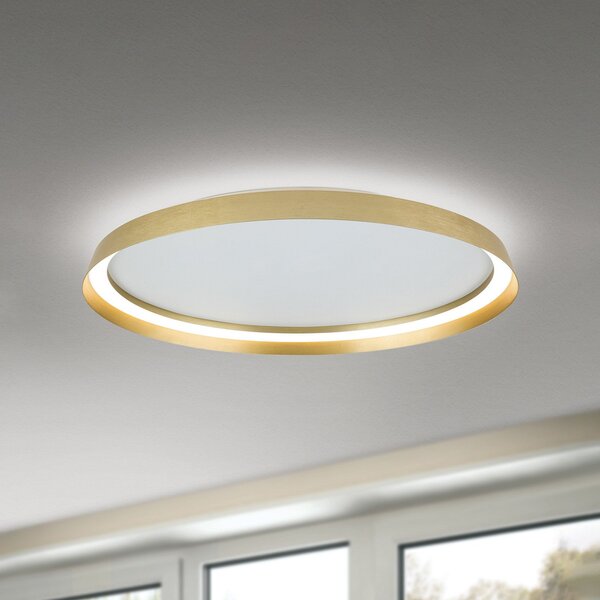 ORION LED лампа за таван Manta, Ø 60 cm, златист цвят, алуминий, нагоре/надолу, Затъмняване, Злато / месинг, Дневна/трапезария, Алуминий, Модерен, Таван с много пламъци