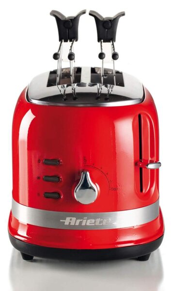 Тостер за хляб Ariete MODERNA 0149/00, 815W, 2 филии, 3 функции, 6 степени, Подвижна тава за трохи, Червен