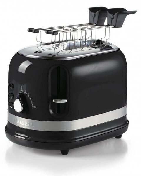 Тостер за хляб Ariete MODERNA 0149/02, 815W, 2 филии, 3 функции, 6 степени, Подвижна тава за трохи, Черен