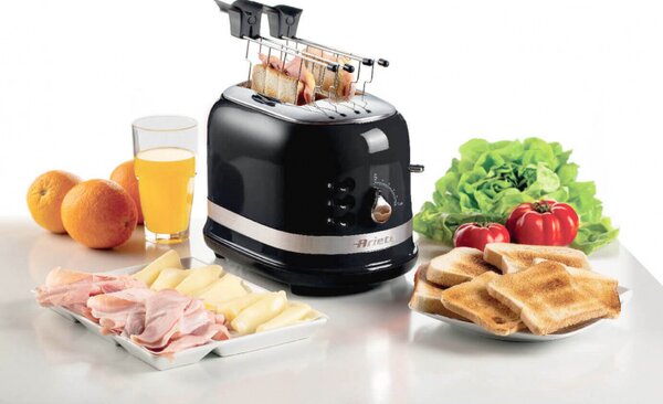 Тостер за хляб Ariete MODERNA 0149/02, 815W, 2 филии, 3 функции, 6 степени, Подвижна тава за трохи, Черен