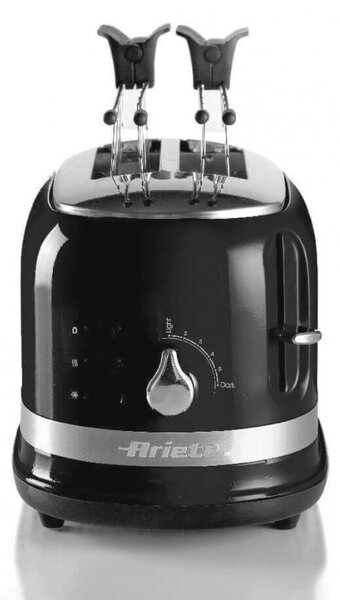 Тостер за хляб Ariete MODERNA 0149/02, 815W, 2 филии, 3 функции, 6 степени, Подвижна тава за трохи, Черен