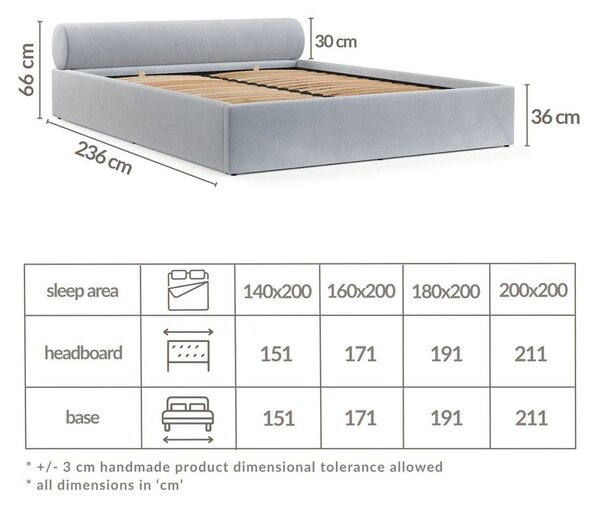 Светлокафяво двойно легло 180x200 cm тапицирано с място за съхранение с включена подматрачна рамка Solvo – Maison de Rêve