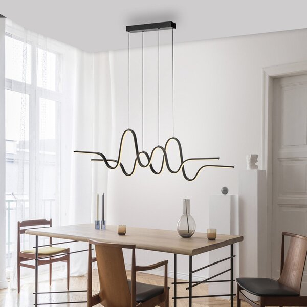 Paul Neuhaus Пол Нойхаус Altitude LED висяща лампа, черна, дължина 125 cm, Затъмняване, Черен, Дневна/трапезария, Метал, Модерен