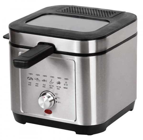 Фритюрник Elite ЕDF-1102, 1200W, 2.5 л, 150-190C, Прозорец за наблюдение, Филтър против миризми, Термостат, Инокс/черен