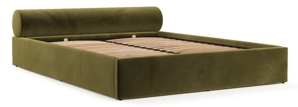 Тъмнозелено двойно легло 180x200 cm тапицирано с място за съхранение с включена подматрачна рамка Solvo – Maison de Rêve