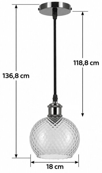 BRILAGI -LED полилей на кабел RETRO GLASS 1xE27/60W/230V Ø 18 см черен/димчато сив