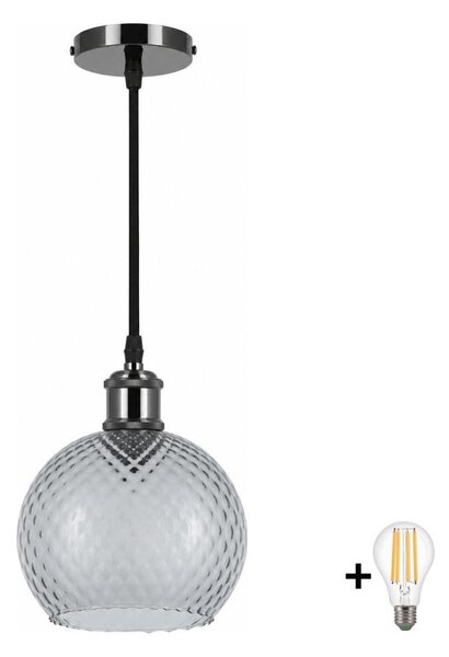 BRILAGI -LED полилей на кабел RETRO GLASS 1xE27/60W/230V Ø 18 см черен/димчато сив