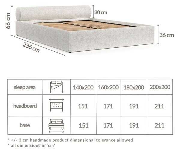 Кремаво двойно легло 160x200 cm тапицирано с място за съхранение с включена подматрачна рамка Solvo – Maison de Rêve