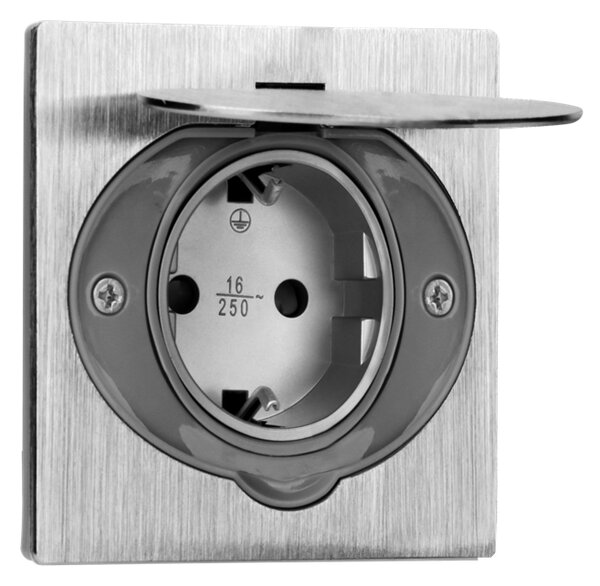 ORNO Контакт шуко IP44, цвят стомана, Ø60mm, - OR-AE-1397(GS)