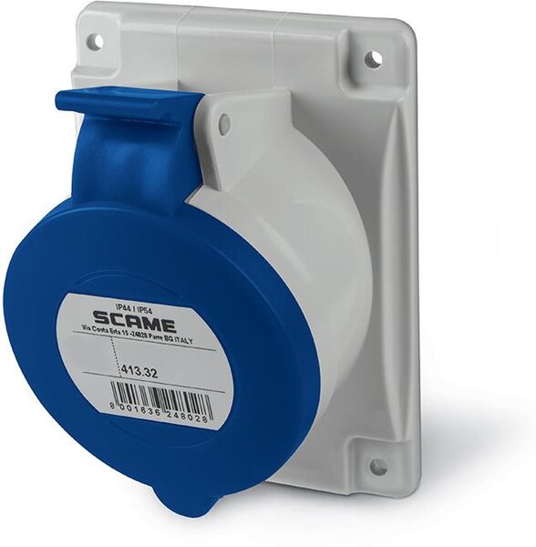 Scame Промишлен контакт 2P+Е 32A 230V IP54 серия Optima панелен монтаж 84х106мм - 413.3263