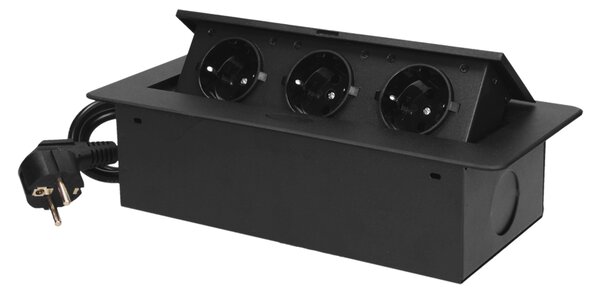 ORNO Мебелна кутия Pop-Up, с контакти 3х шуко, с кабел 1.5м, 227x112x65mm, цвят ЧЕРЕН, - OR-GM-9033(GS)/B