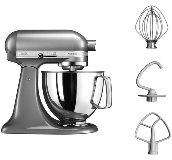 Планетарен миксер KitchenAid Artisan Elegance 5KSM125ECU Contour silver, 300W, 4.8 л, Direct drive, 10 скорости, Сив металик