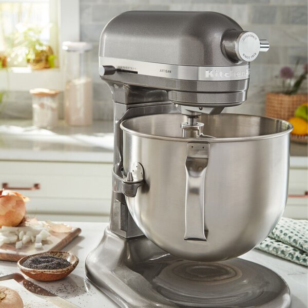 Планетарен миксер KitchenAid Artisan 5KSM70SHXEMS Medallion silver, 375 W, 6.6 л, 11 скорости, 67 точки на допир, Повдигане на купата, Специална скорост Fold, Flex Edge, Сив металик