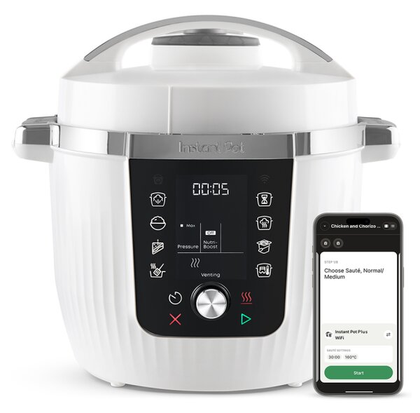 Мултикукър Instant Pot Pro Max, 1200W, 5.7 л, 105 kP, 10 програми, Nutriboost, WiFi, LCD дисплей, Неръждаема стомана, Бял/матов