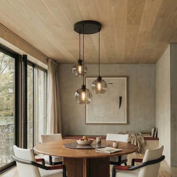TK Lighting Кубична висяща лампа, Ø 50 cm, 3 светлини, опушено сиво, стъкло, Затъмняване, Сив, Дневна/трапезария, Стъкло, Модерен