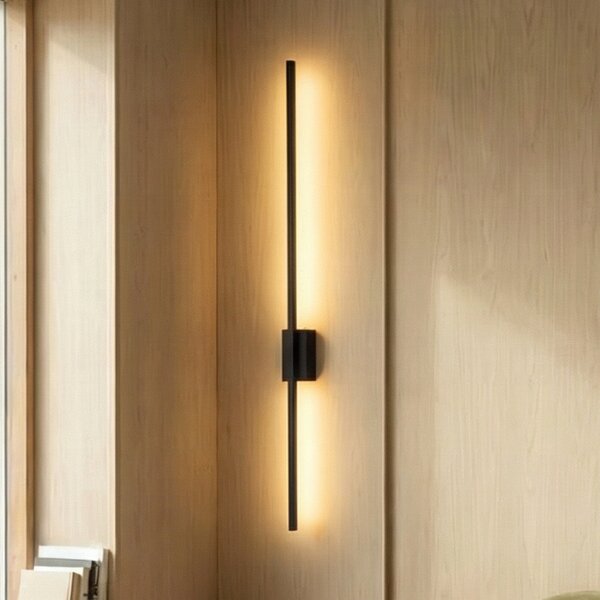 TK Lighting LED стенна лампа Flash, черна, височина 108 cm метал 1, Черен, Дневна/трапезария, Метал, Модерен