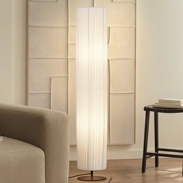 Lindby стояща лампа Virelle, бяла, текстил, височина 117 cm, E27, Бял, Дневна/трапезария, Плат / текстил