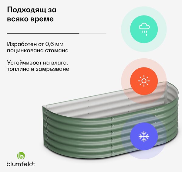 Blumfeldt High Grow Extended, повдигната леха, 150 x 43 x 60 cm, изработена от вълнообразна стоманена ламарина, лесна за сглобяване, устойчива на ръжда и замръзване