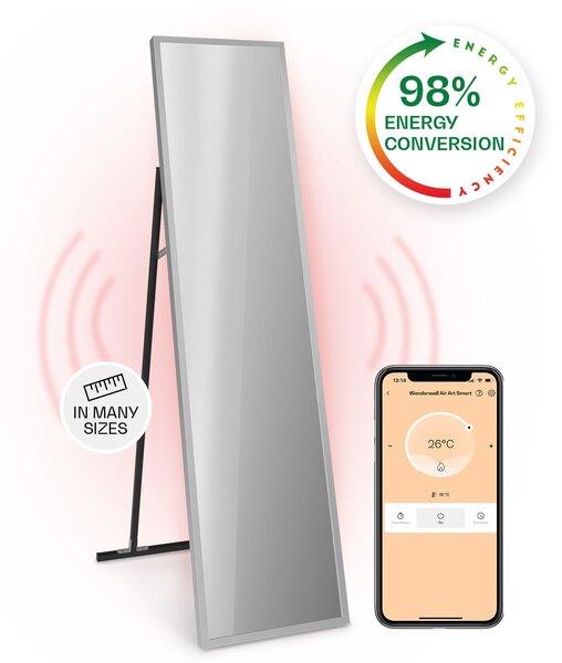 Klarstein La Palma 900 smart, Интелигентен инфрачервен отоплител, 40x160cm, 900W, Стойка за огледало